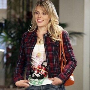 Levi's Plaid Button Up Denim Jacket Collared Cougar Town Laurie (Busy Philipps)